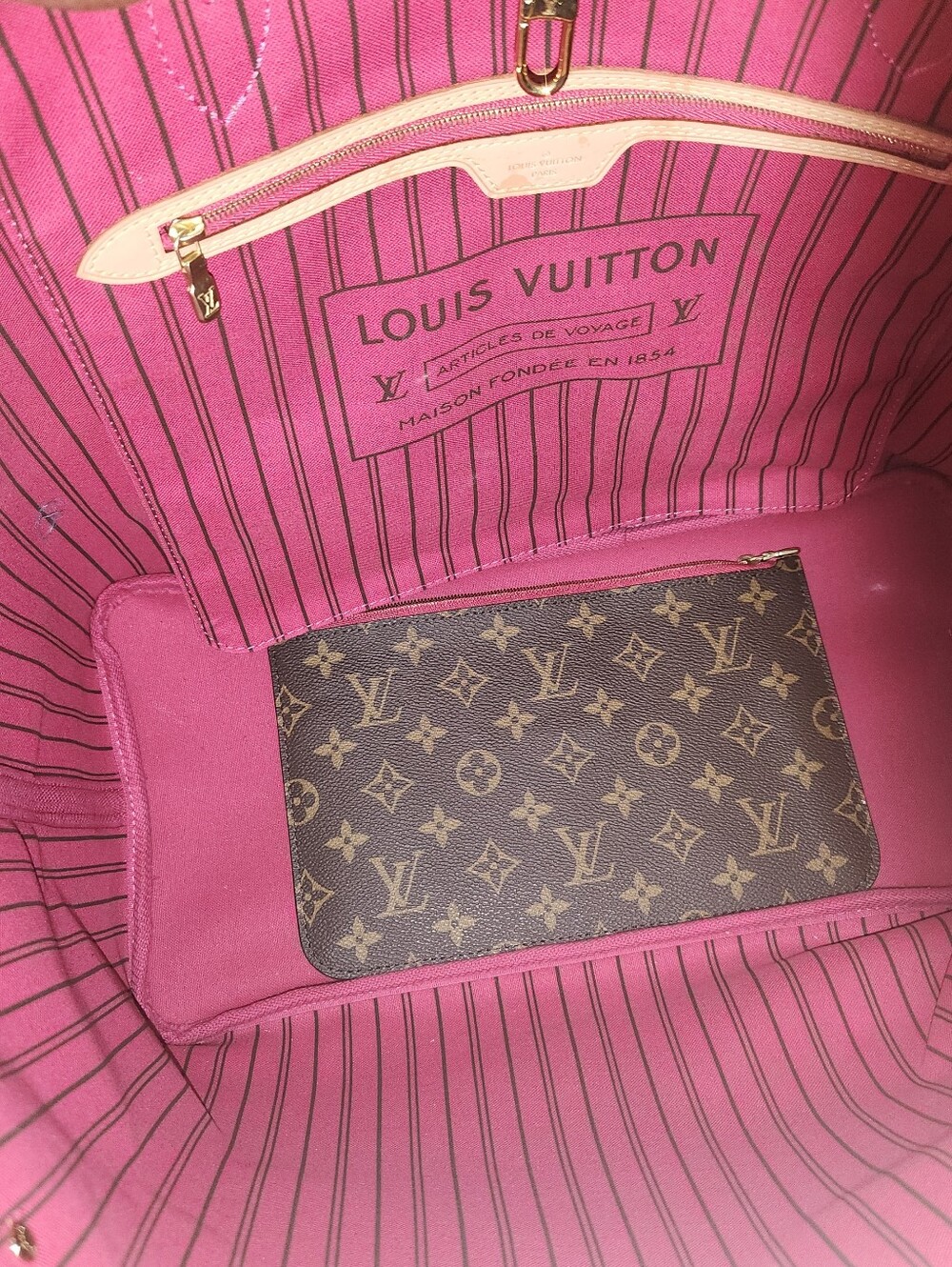Louis Vuitton Monogram Canvas Tote with Pink Zip Detail Neverfull GM - Picture 12 of 16